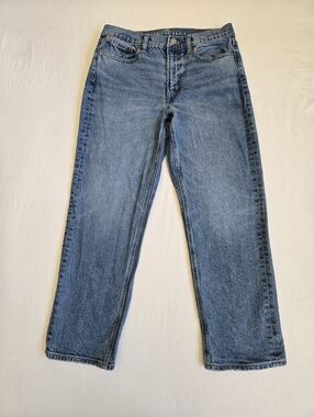 American Eagle Super High Rise Ankle Straight Jeans Blue Wash Size 6 Short